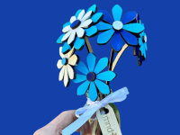 Painted wood in the shape of folowers